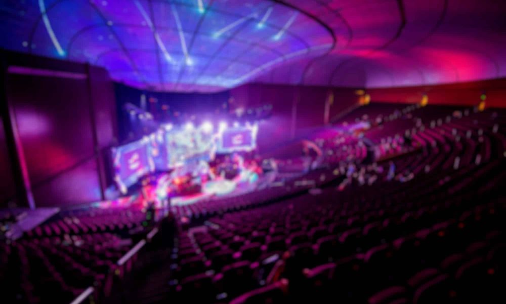 Abstract blurred background of big esports gaming event at big arena