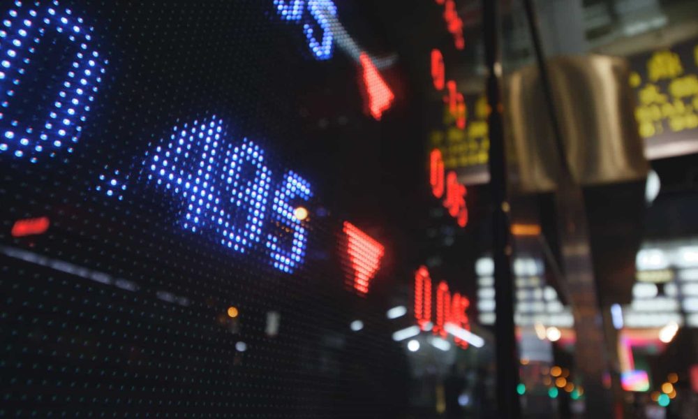 Display screen showing stock market prices