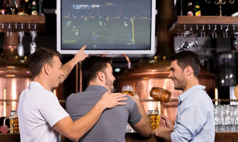 Watching a soccer match.